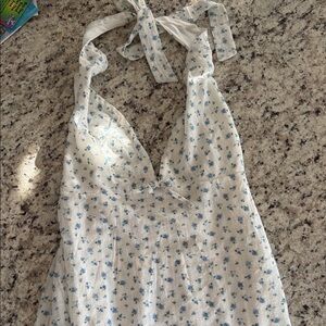 PacSun White Floral Halter Dress with Blue Print